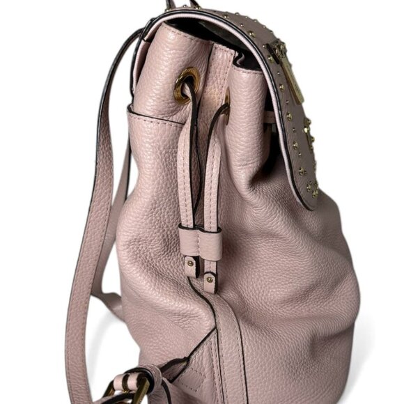 Michael Kors Riley small pebbled leather flap backpack in a light pink color main image 4